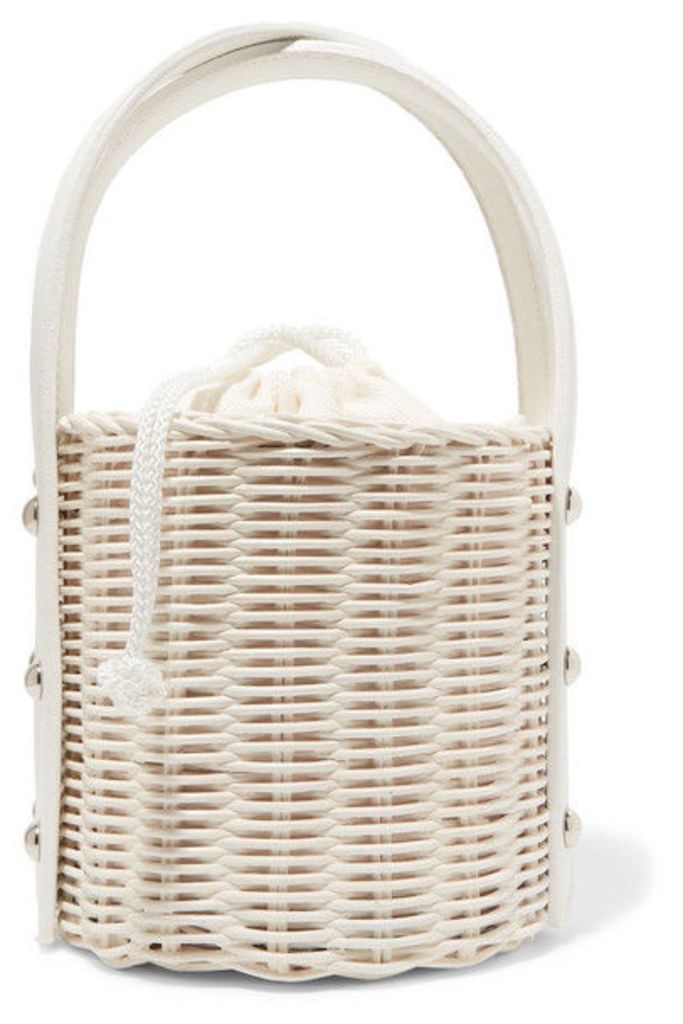 Wicker Wings - Quan Rattan And Leather Bucket Bag - White