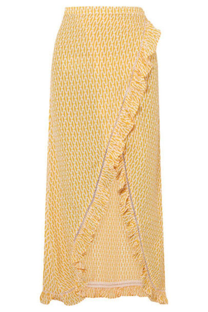 Paloma Blue - Stevie Ruffled Printed Crepe De Chine Wrap Maxi Skirt - Yellow