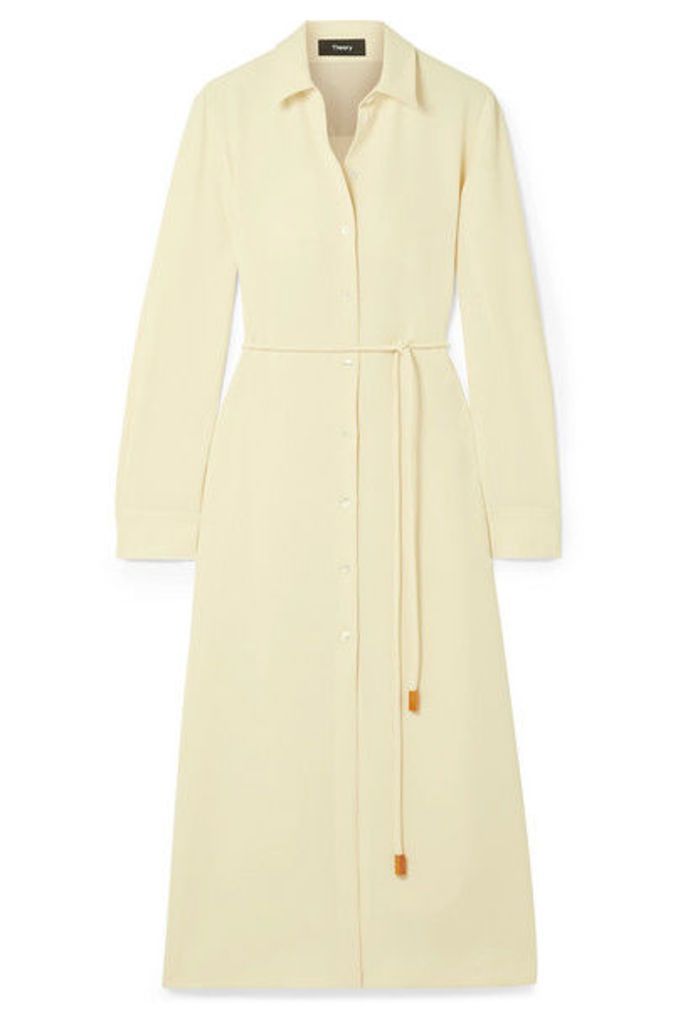 Theory - Belted Crepe De Chine Midi Dress - Ivory
