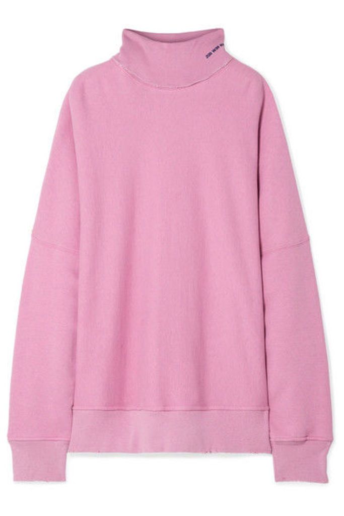CALVIN KLEIN 205W39NYC - Oversized Embroidered Distressed French Cotton-terry Turtleneck Sweatshirt - Baby pink