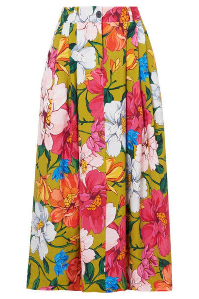 Mara Hoffman - Tulay Pleated Floral-print Tencel And Linen-blend Maxi Skirt - Sage green