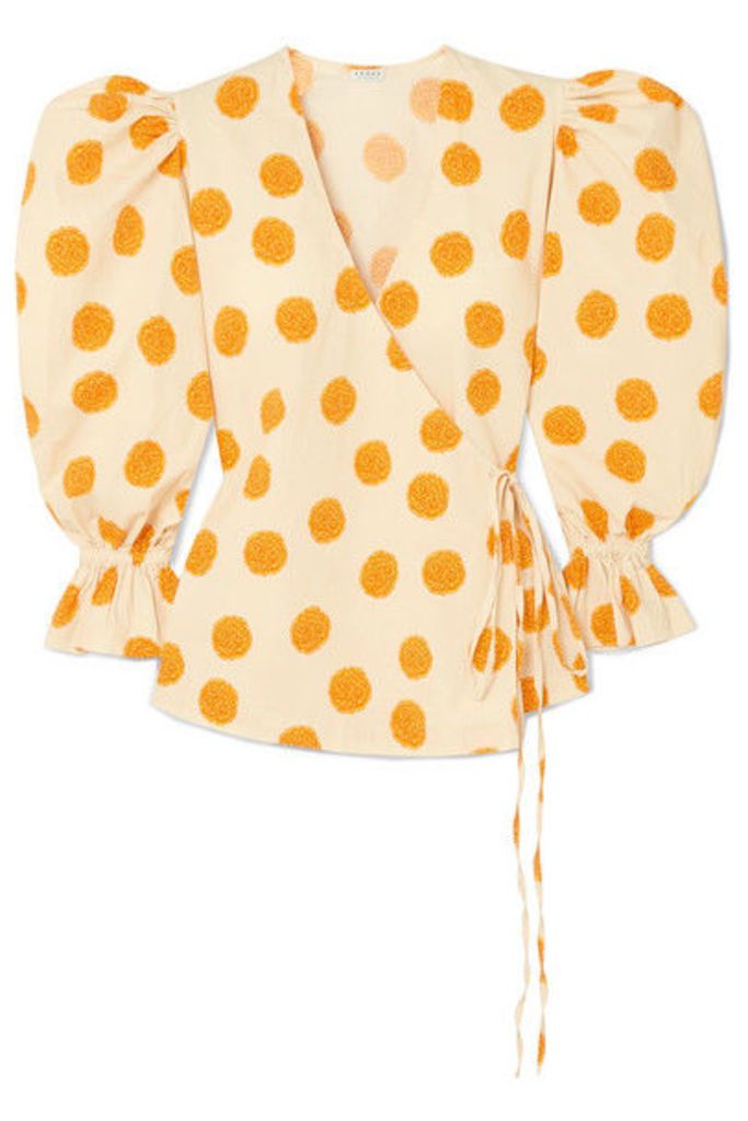 Rhode - Valentina Printed Cotton-blend Voile Wrap Top - Marigold
