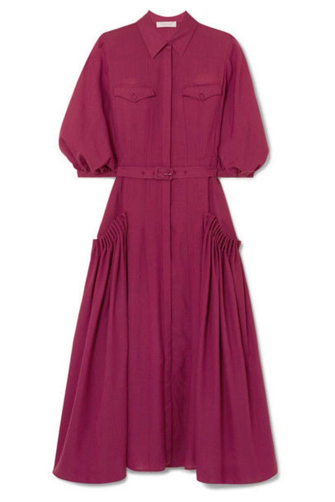 Gabriela Hearst - Woodward Belted Gathered Wool And Cashmere-blend Midi Dress - Plum