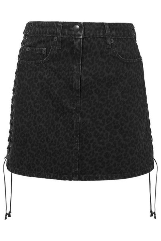 McQ Alexander McQueen - Lace-up Leopard-print Denim Mini Skirt - Black