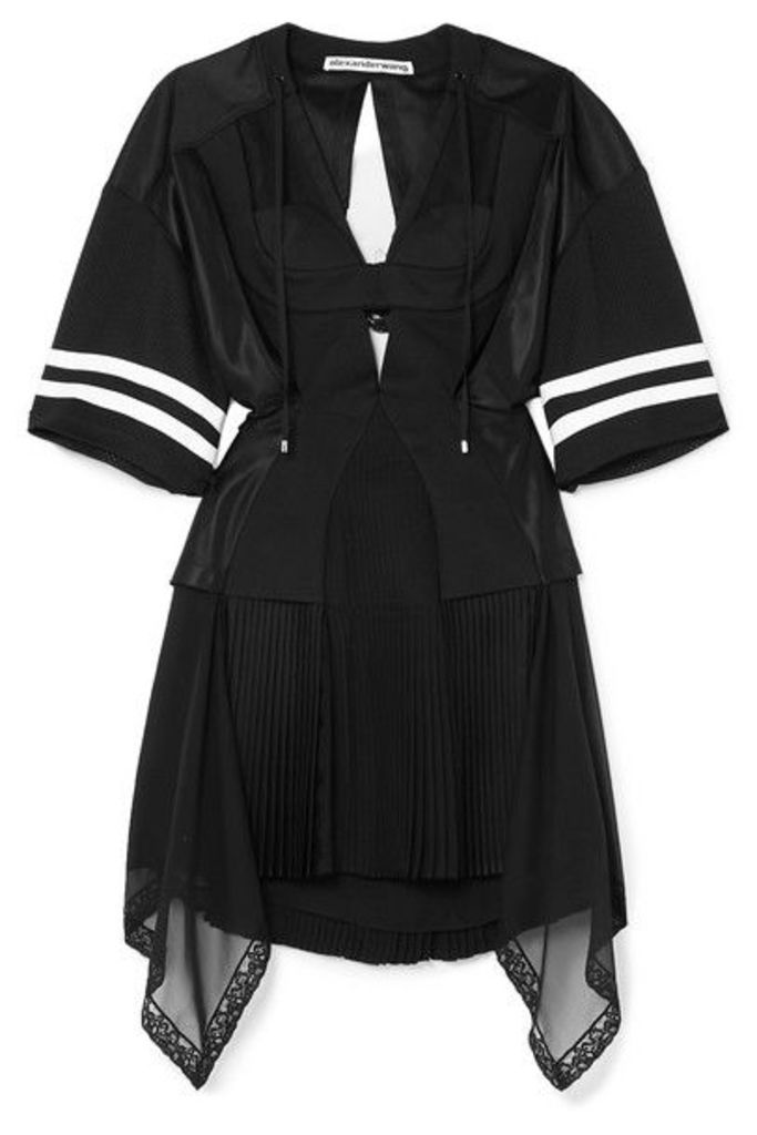 Alexander Wang - Striped Cutout Pleated Mesh And Georgette Mini Dress - Black