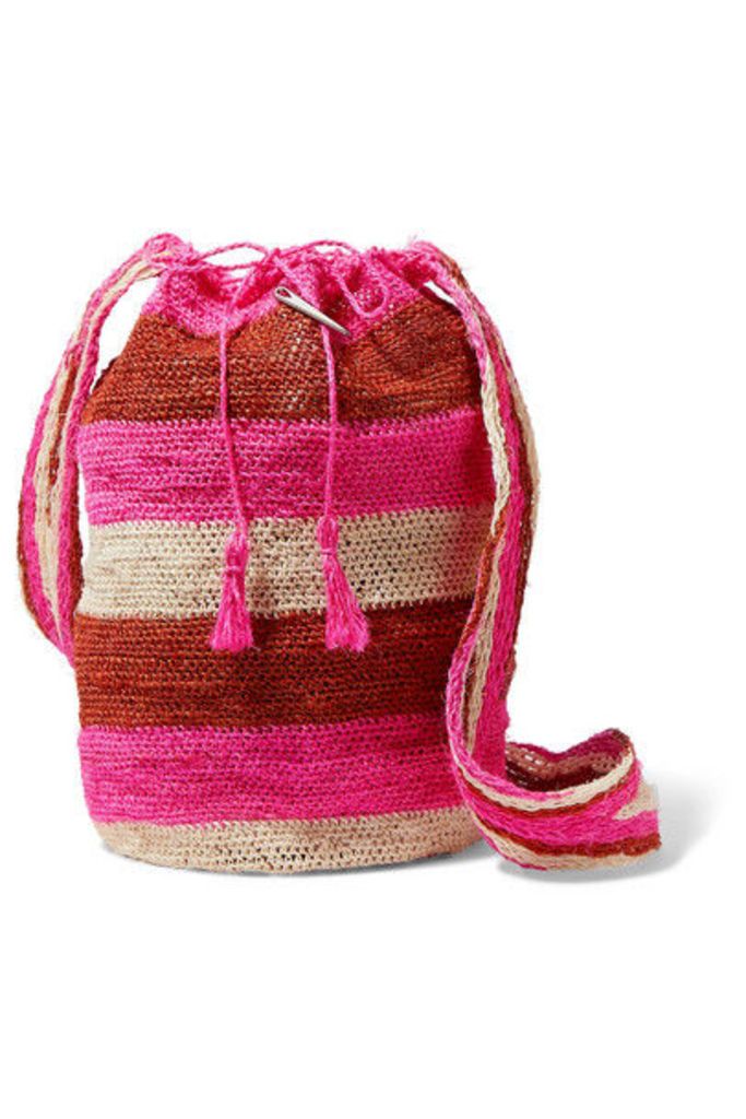 Muzungu Sisters - Rainbow Fique Striped Woven Straw Shoulder Bag - Red