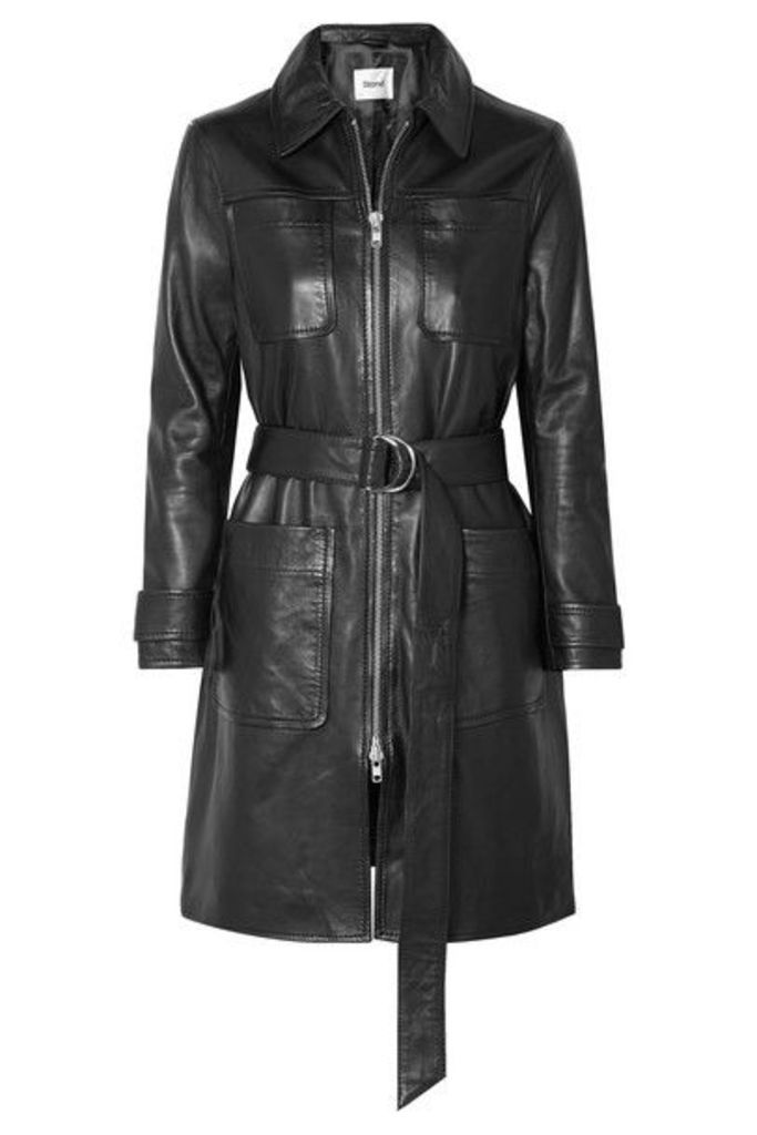 STAND - Keren Belted Leather Coat - Black