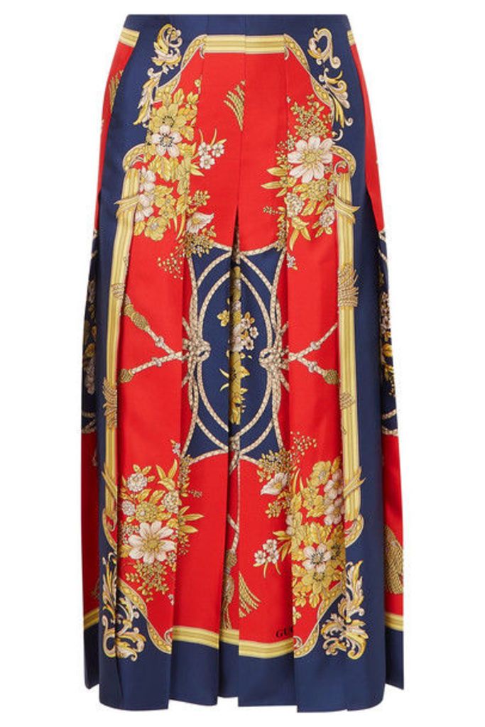 Gucci - Pleated Printed Silk-twill Skirt - Blue