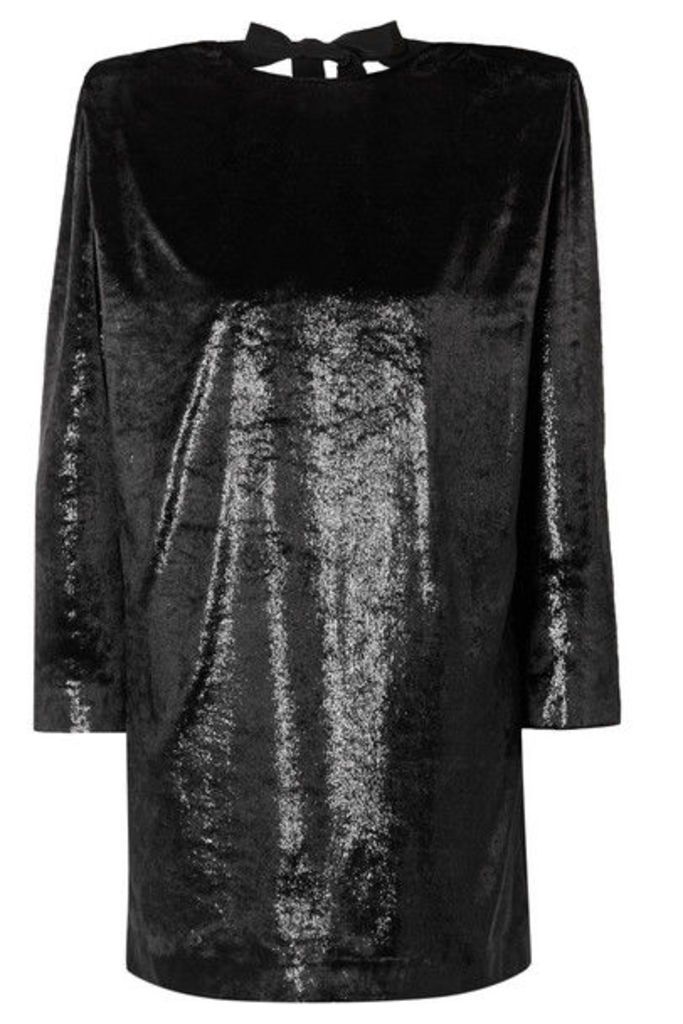Dundas - Open-back Metallic Velvet Mini Dress - Black