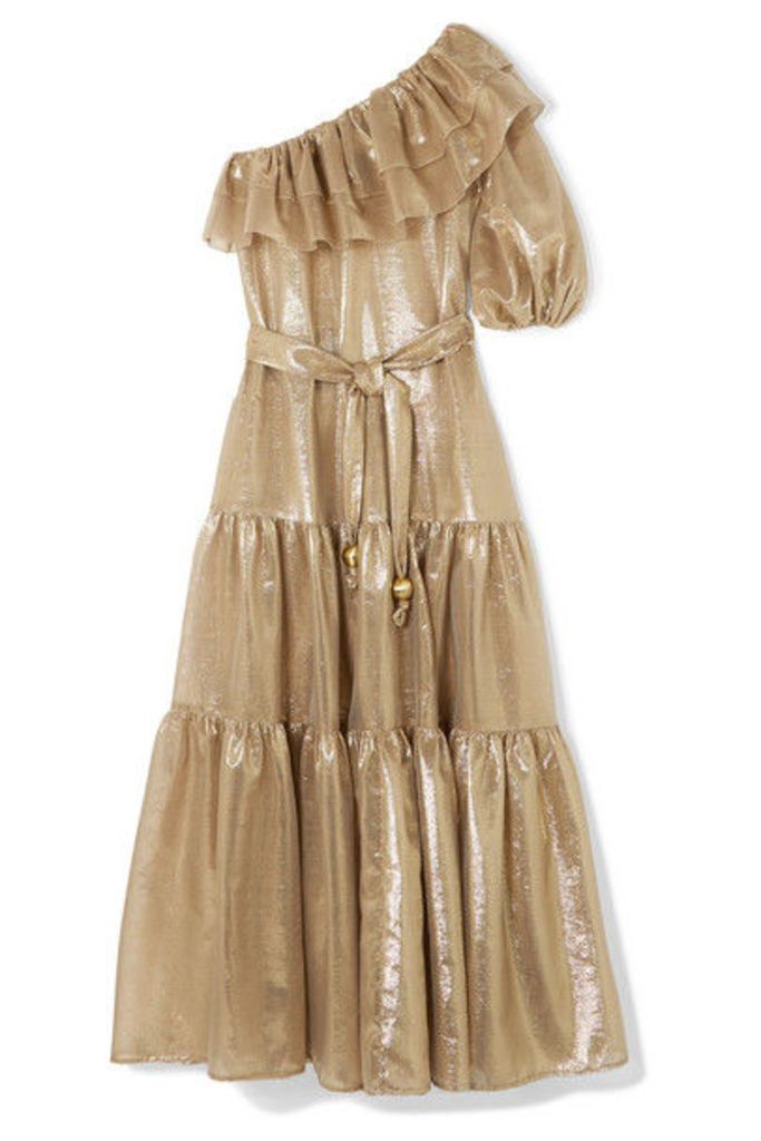 Lisa Marie Fernandez - Arden One-shoulder Ruffled Metallic Cotton-blend Voile Maxi Dress - Gold