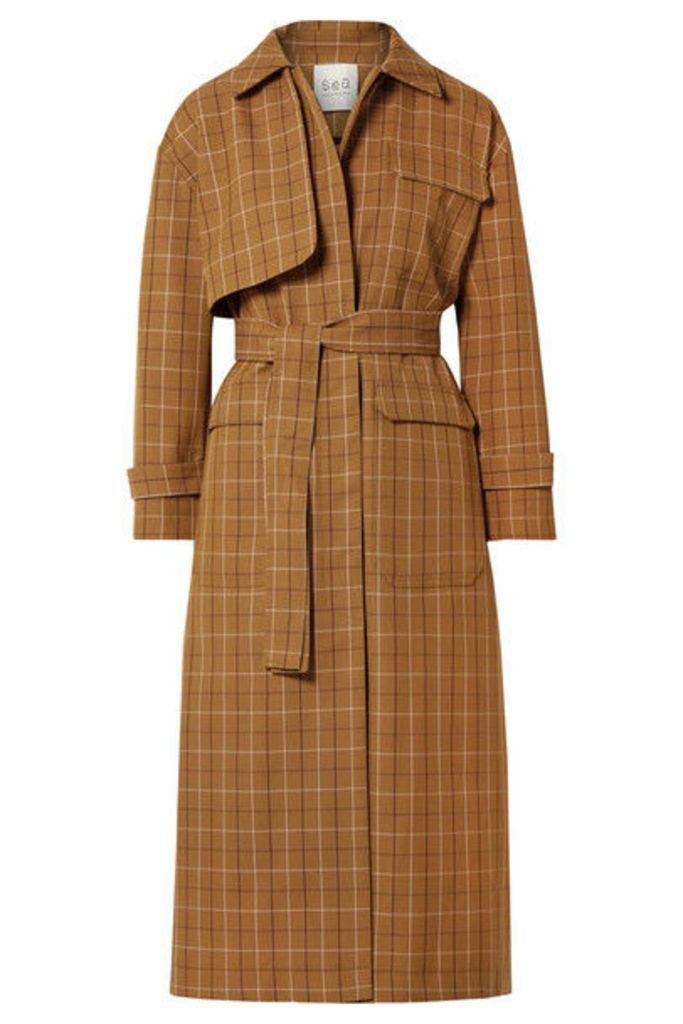SEA - Poirot Checked Cotton-blend Twill Trench Coat - Camel