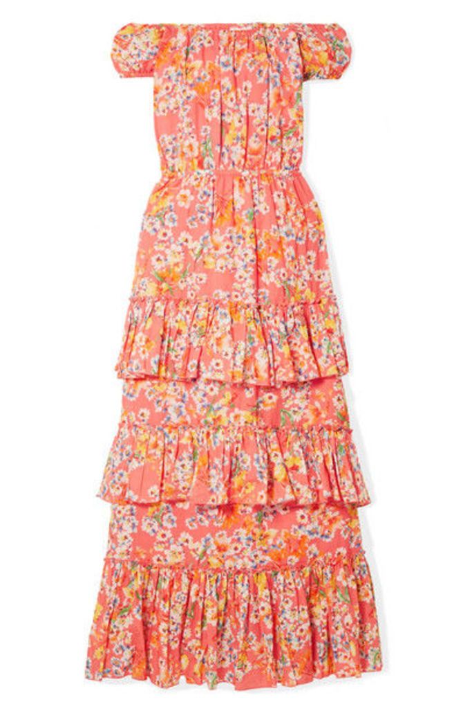 Eywasouls Malibu - Inka Off-the-shoulder Floral-print Cotton-voile Maxi Dress - Orange