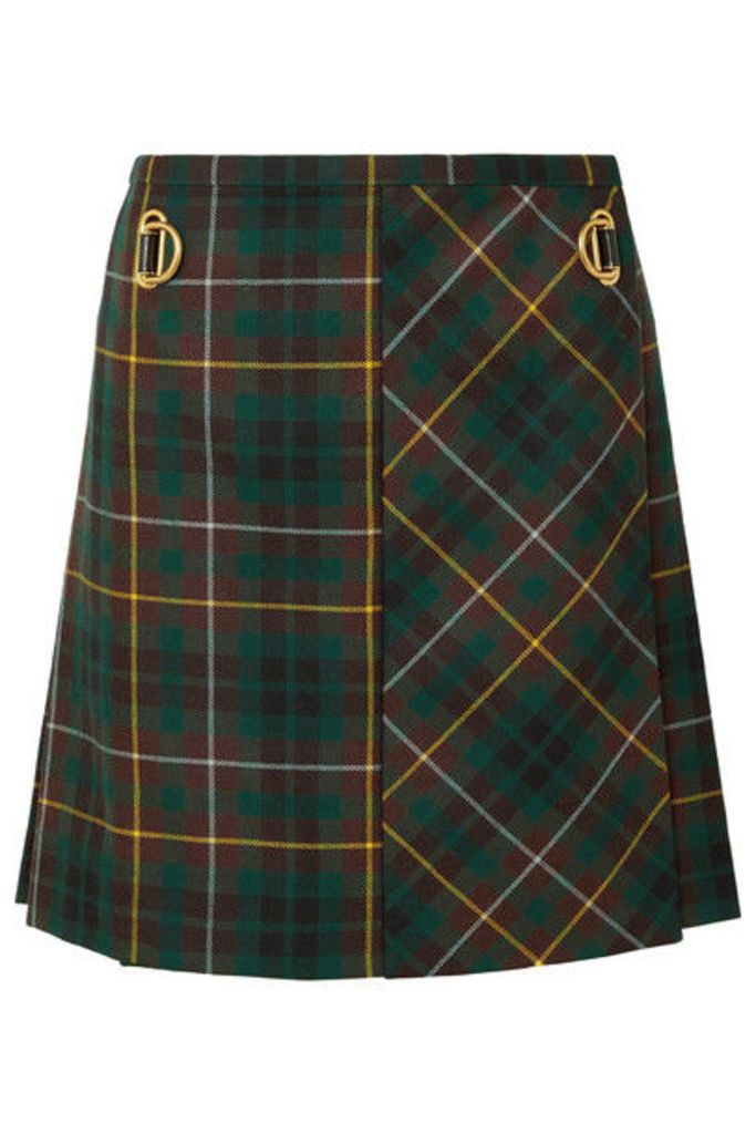 Burberry - Pleated Tartan Wool Mini Skirt - Green