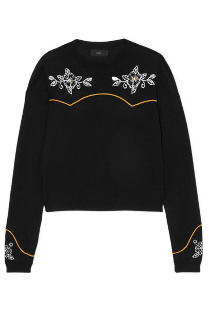 Alanui - Western Flowers Embroidered Intarsia Cotton And Silk-blend Sweater - Black