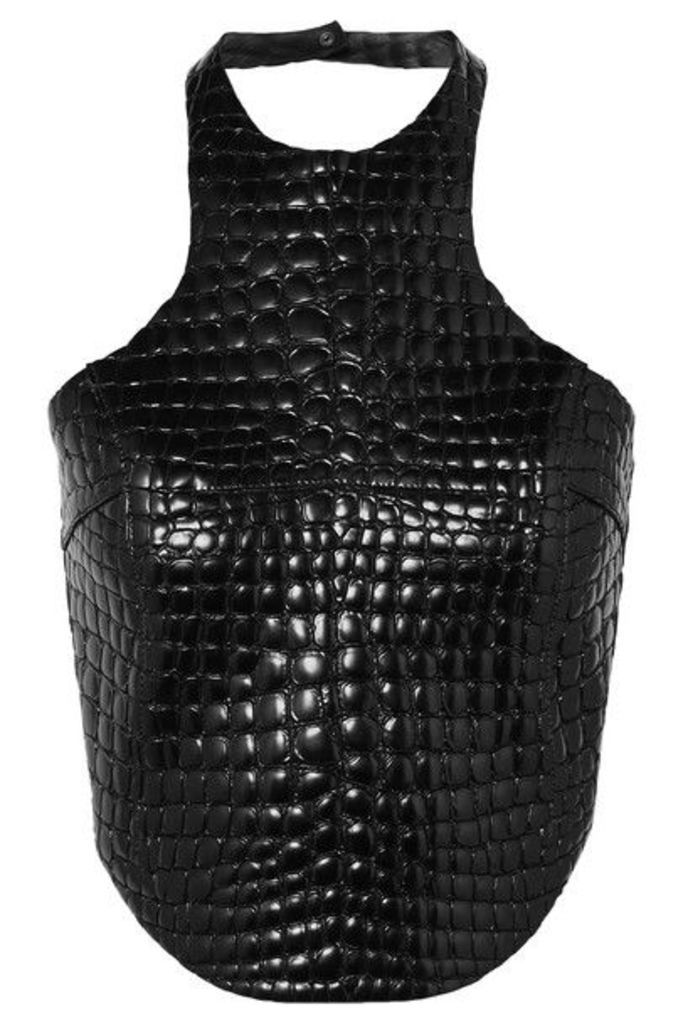TOM FORD - Cropped Croc-effect Leather Halterneck Top - Black