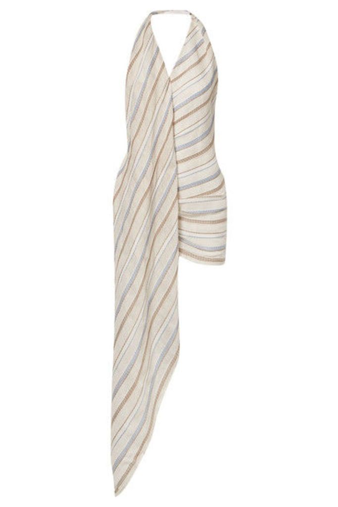 Jacquemus - Spezzia Asymmetric Embroidered Cotton And Linen-blend Halterneck Dress - Beige