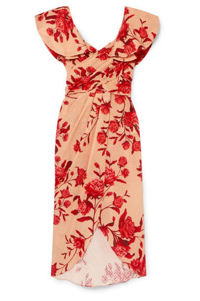 Johanna Ortiz - Ruffled Floral-print Broderie Anglaise Cotton Midi Dress - Pink