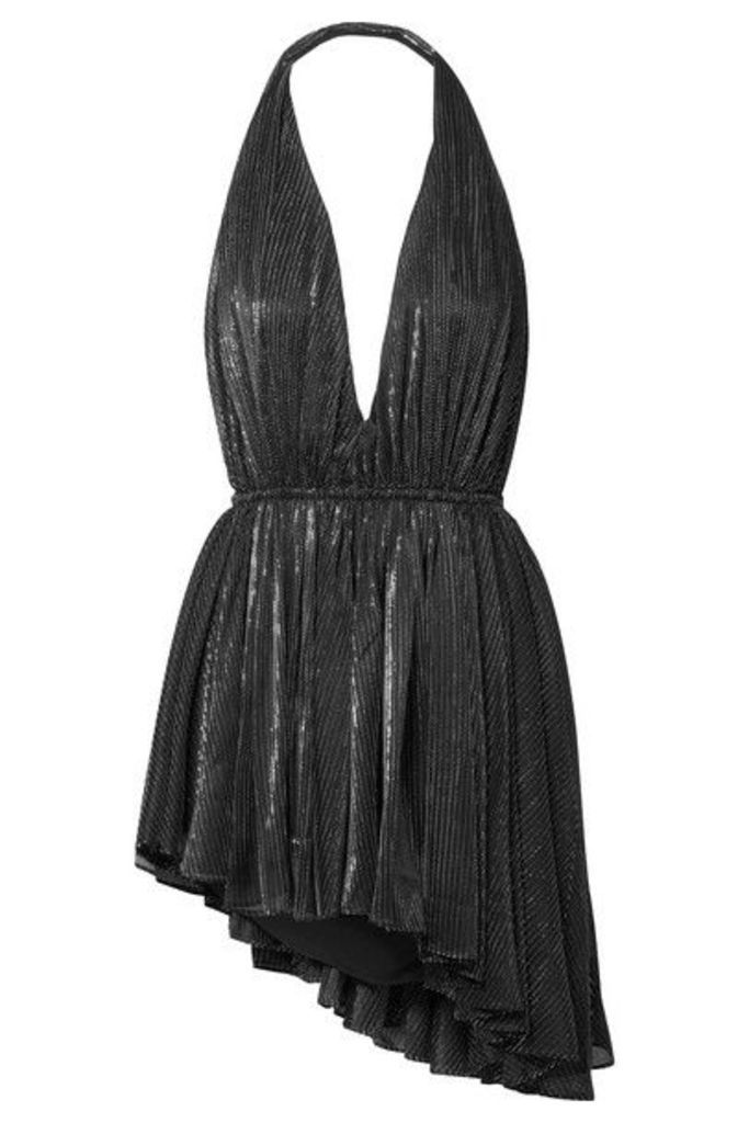 SAINT LAURENT - Asymmetric Striped Lamé Halterneck Mini Dress - Black