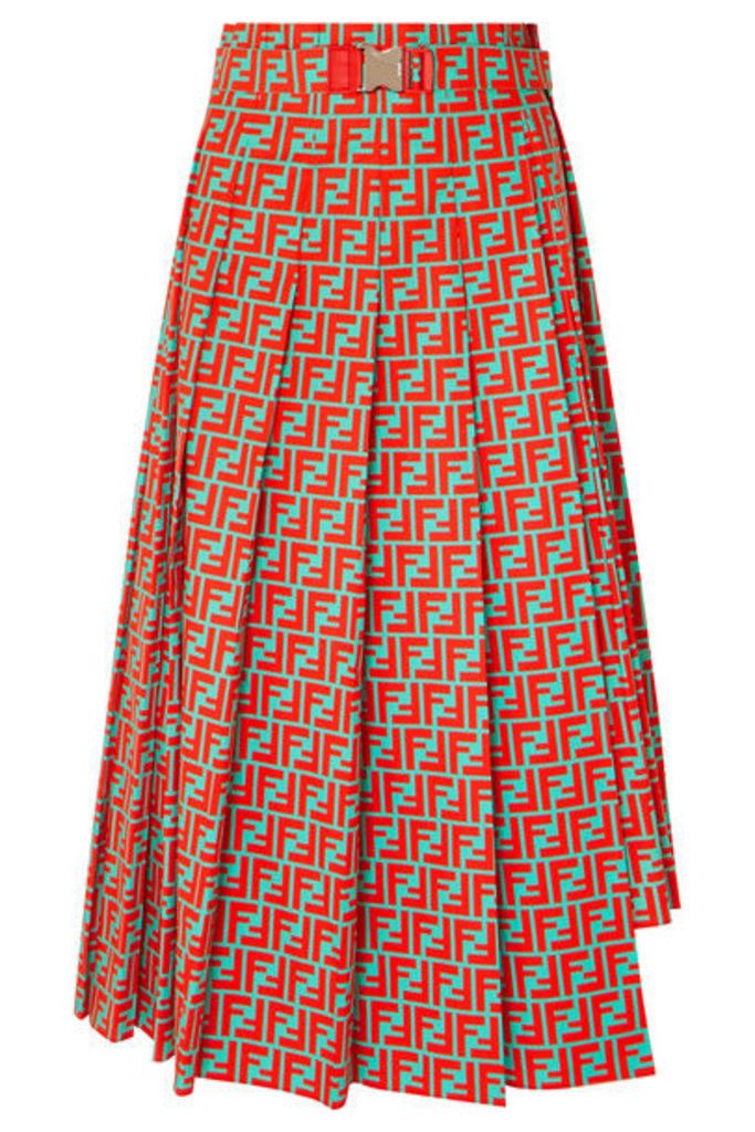 Fendi - Asymmetric Pleated Printed Cotton-poplin Skirt - Red