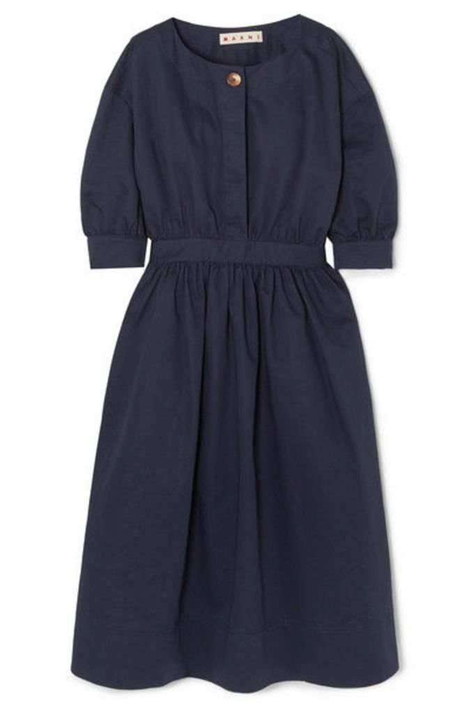 Marni - Belted Cotton And Linen-blend Twill Midi Dress - Navy