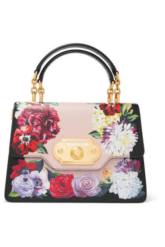 Dolce & Gabbana - Welcome Medium Floral-print Textured-leather Tote - Black