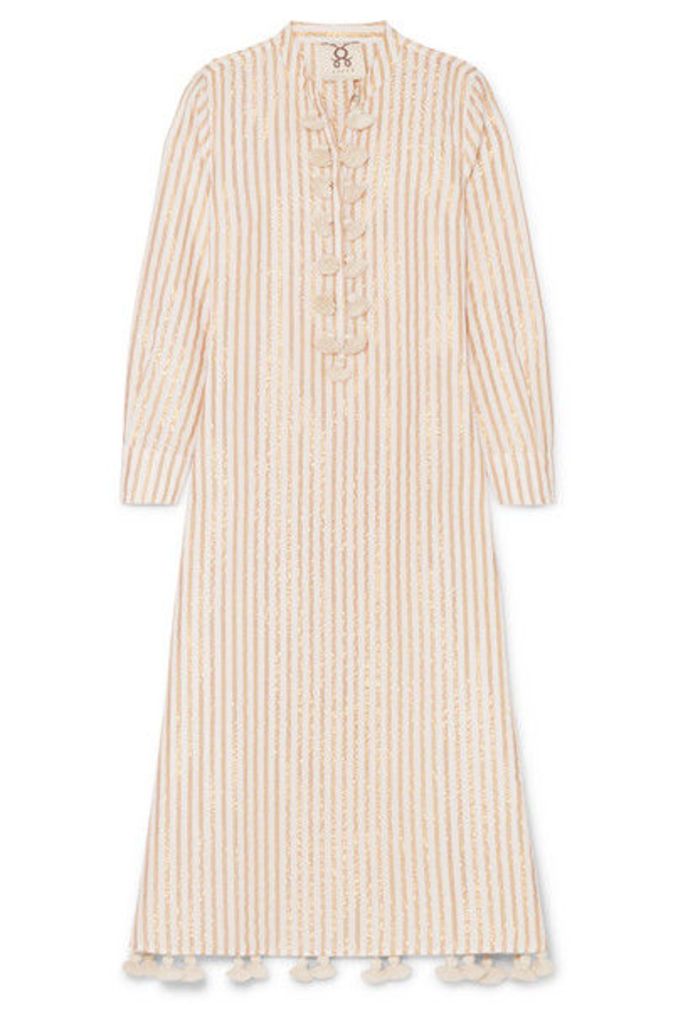 Figue - Paolina Tasseled Striped Cotton And Lurex-blend Dress - Beige