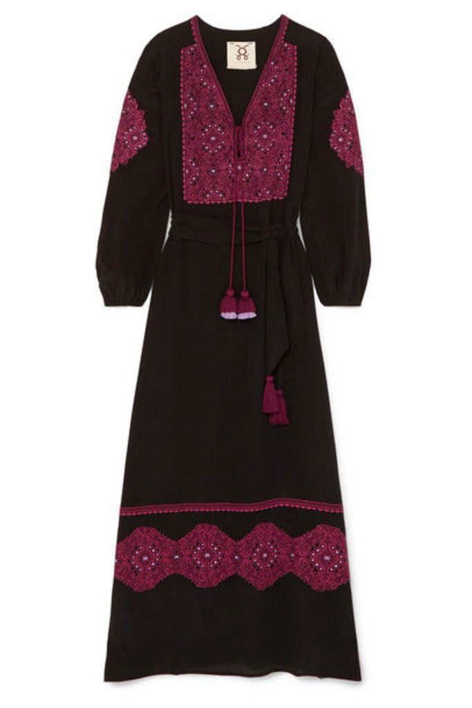 Figue - Anika Embroidered Silk-georgette Maxi Dress - Black