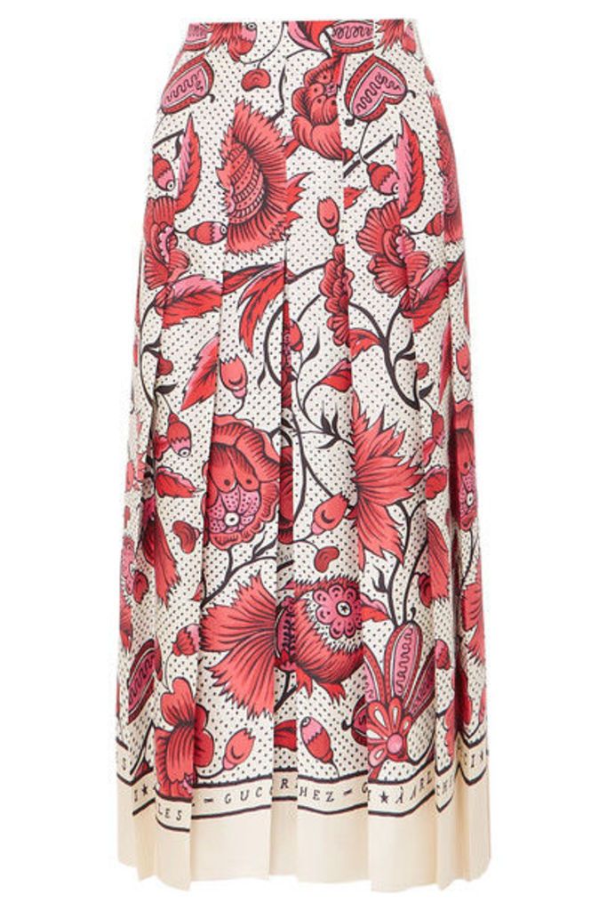 Gucci - Pleated Floral-print Silk-twill Skirt - Red