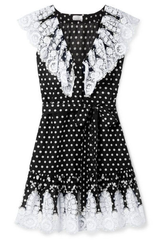 Miguelina - Payton Lace-trimmed Polka-dot Cotton-voile Mini Dress - Black