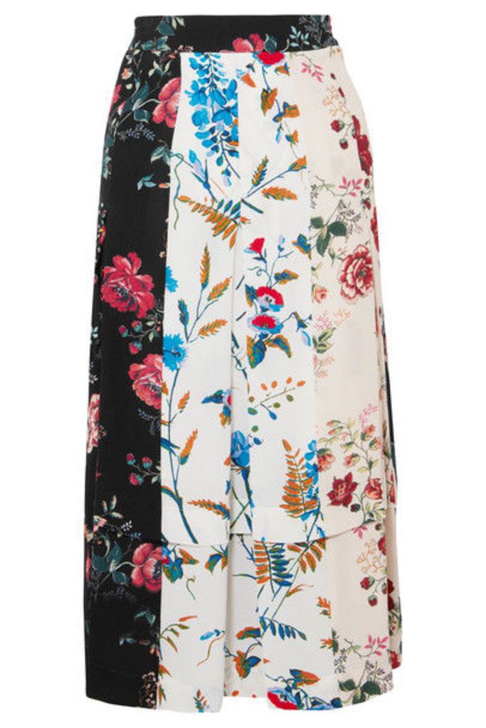 Maje - Pleated Floral-print Crepe De Chine Midi Skirt - Ivory
