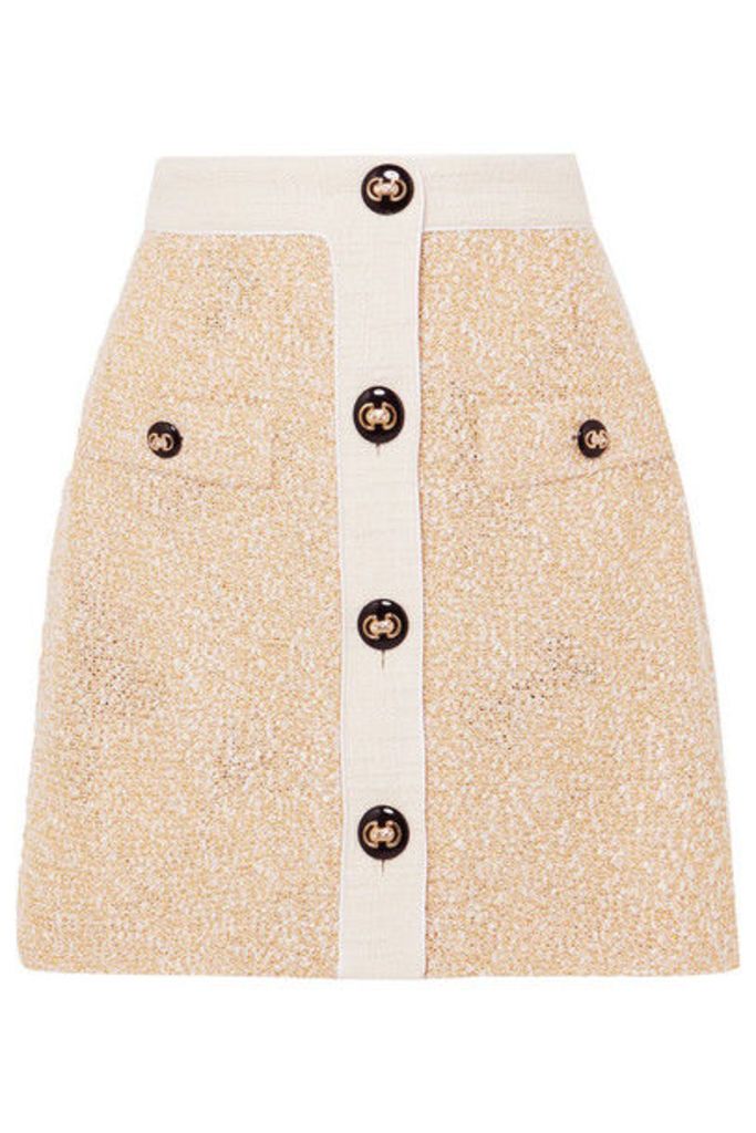 Alessandra Rich - Button-embellished Metallic Bouclé-tweed Mini Skirt - Yellow