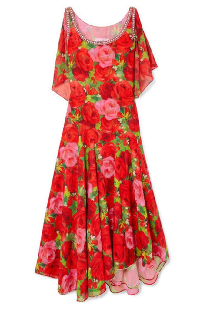 Richard Quinn - Embellished Floral-print Georgette Maxi Dress - Red