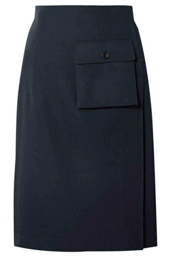 Comme des Garçons Comme des Garçons - Leather-trimmed Pleated Wool-gabardine Wrap Skirt - Navy