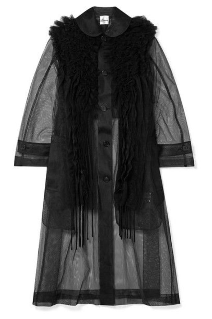 Noir Kei Ninomiya - Oversized Ruffled Pleated Mesh Coat - Black