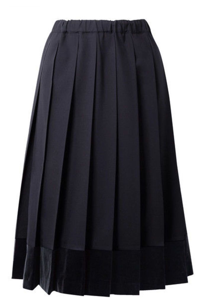 Comme des Garçons GIRL - Pleated Velvet-trimmed Wool Midi Skirt - Midnight blue