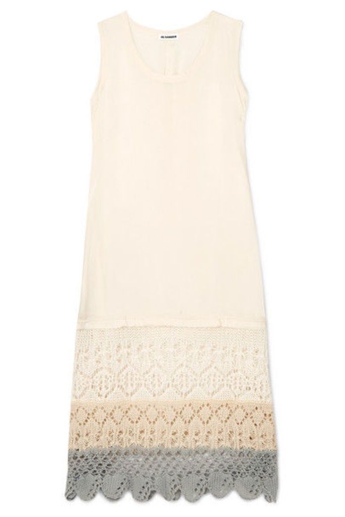 Jil Sander - Crochet-paneled Crepe De Chine Midi Dress - Off-white