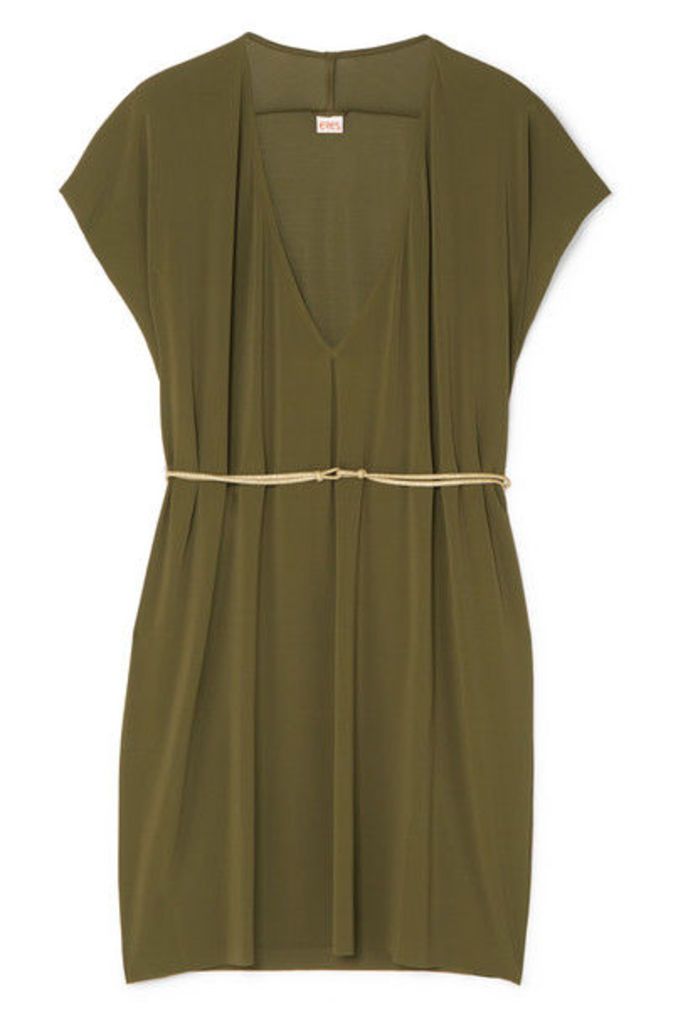 Eres - Belted Stretch-jersey Mini Dress - Army green