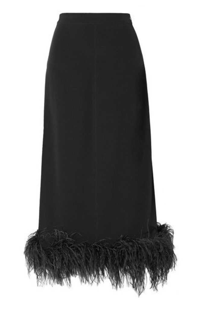 Co - Feather-trimmed Crepe Midi Skirt - Black