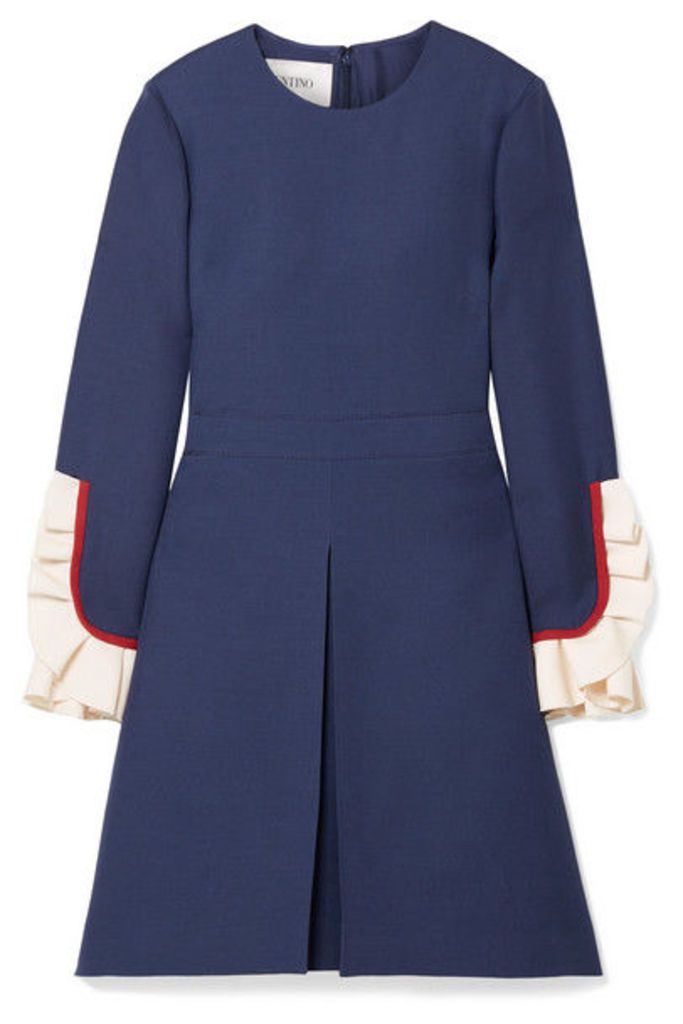 Valentino - Ruffle-trimmed Wool And Silk-blend Mini Dress - Blue