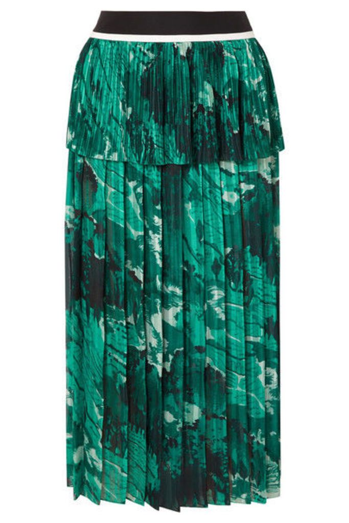 Victoria, Victoria Beckham - Tiered Printed Plissé-crepe Midi Skirt - Forest green