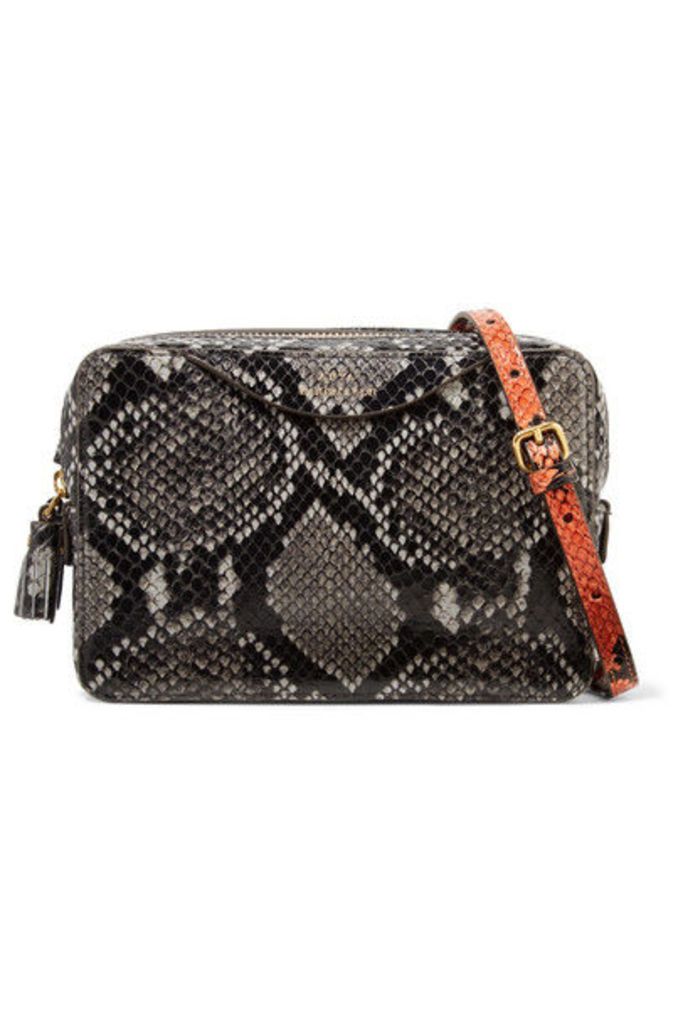 Anya Hindmarch - Double Zip Tasseled Python-effect Leather Shoulder Bag - Gray
