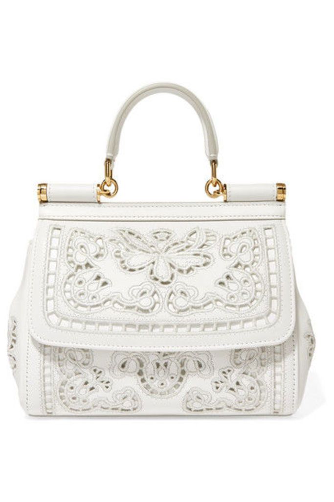 Dolce & Gabbana - Sicily Small Cutout Embroidered Leather Tote - White