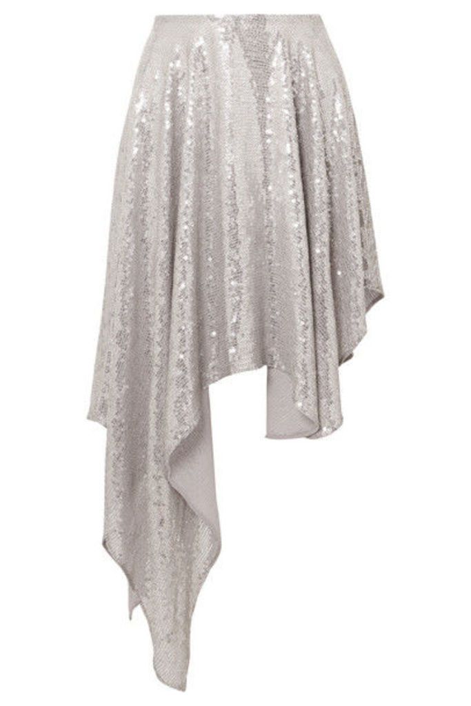 Ashish - Asymmetric Sequined Georgette Midi Skirt - Silver
