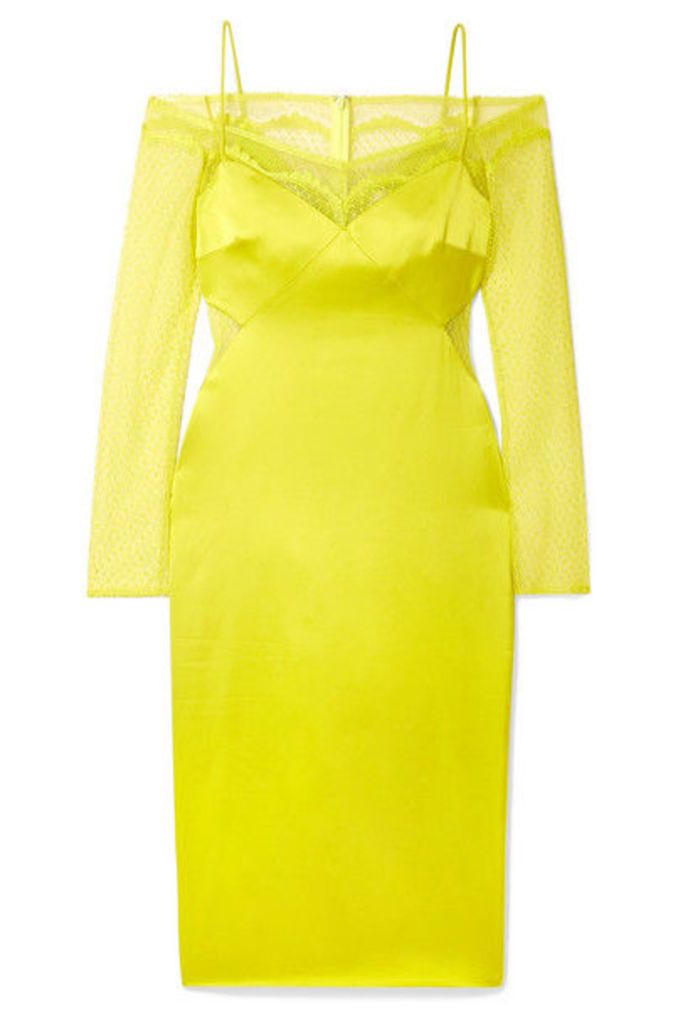Cushnie - Cold-shoulder Lace-trimmed Satin Midi Dress - Chartreuse