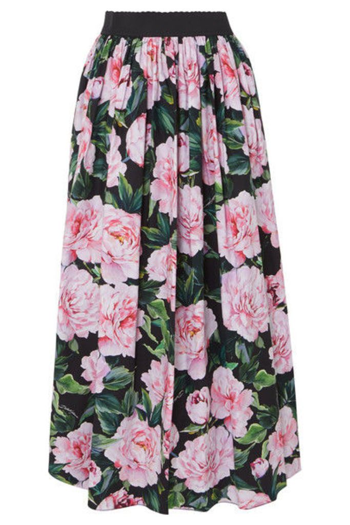 Dolce & Gabbana - Gathered Floral-print Cotton-poplin Maxi Skirt - Pink