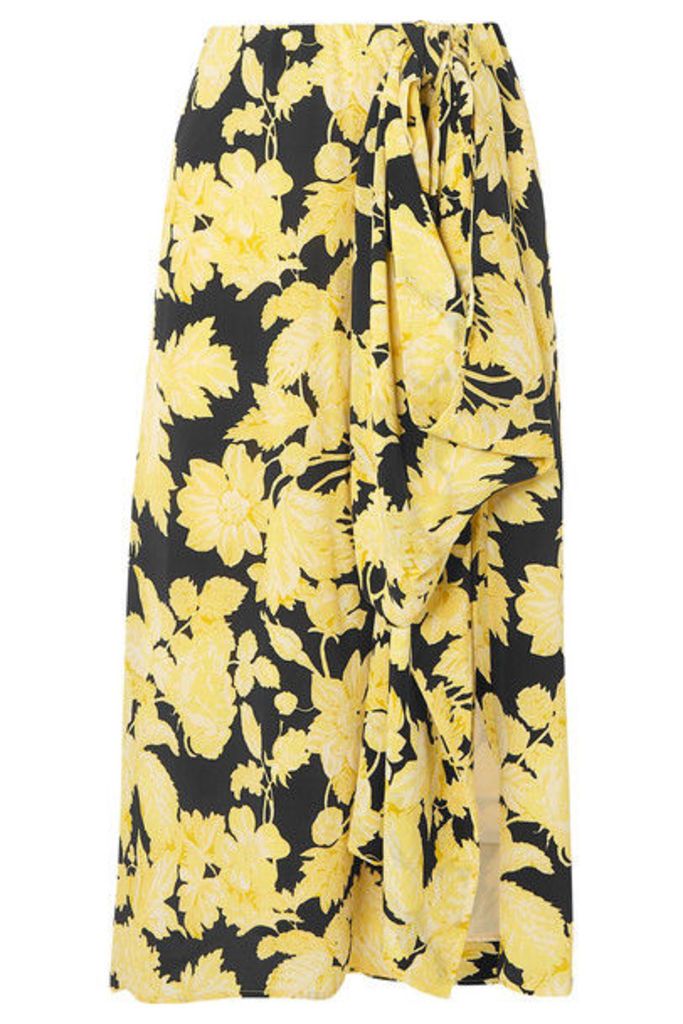 Stine Goya - Lilly Draped Floral-print Silk-crepe Midi Skirt - Pastel yellow