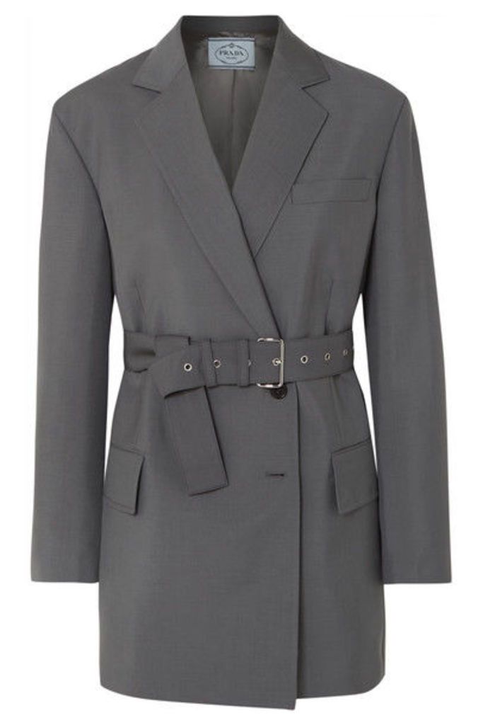 Prada - Belted Mohair And Wool-blend Blazer - Gray
