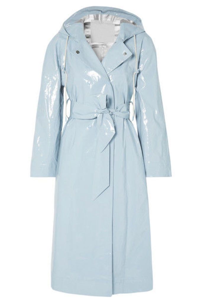 ALEXACHUNG - Hooded Belted Coated Cotton-blend Raincoat - Light blue