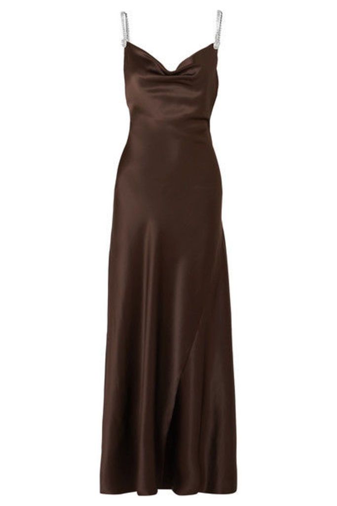 Alessandra Rich - Crystal-embellished Silk-satin Gown - Dark brown