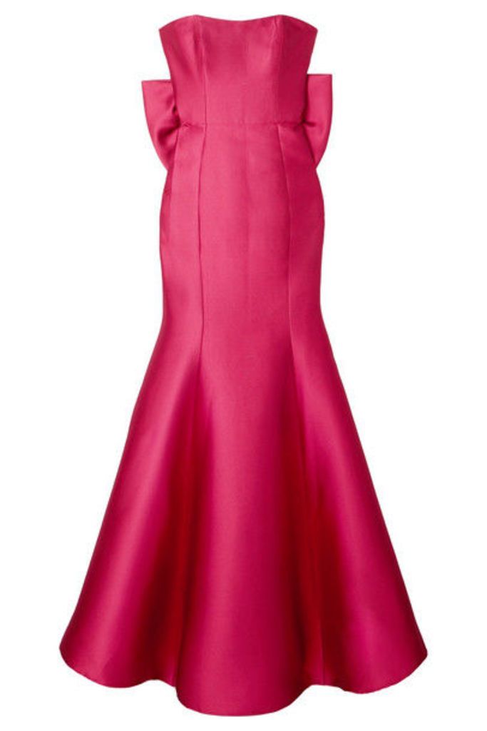 Marchesa Notte - Strapless Bow-embellished Mikado-piqué Gown - Fuchsia